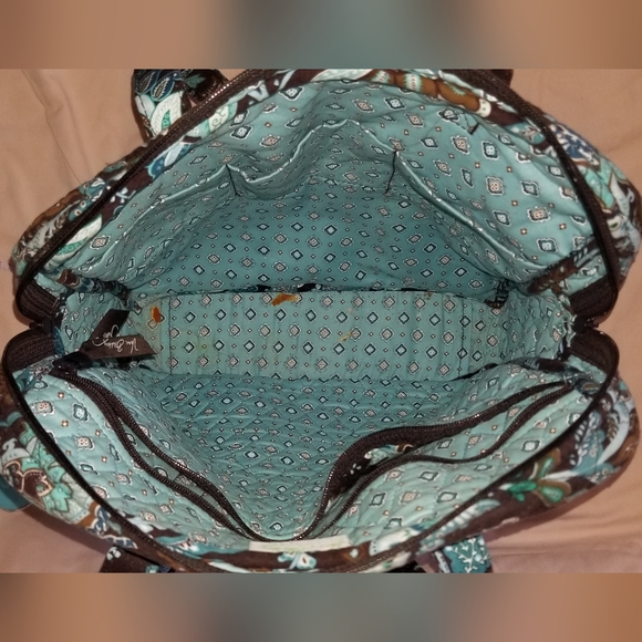 Large Vera Bradley zip tote in blue and aqua mixed pattern Java Blue - Picture 4 of 5